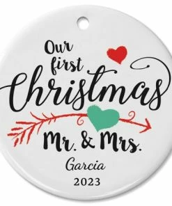 First Christmas Wedding Ceramic Personalized Christmas Ornament