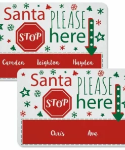 Santa Stop Here Personalized Christmas Doormat