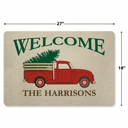 Red Truck Personalized Christmas Doormat 2 Red Truck Personalized Christmas Doormat - Image 2