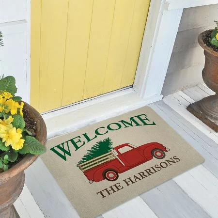 Red Truck Personalized Christmas Doormat 3 Red Truck Personalized Christmas Doormat - Image 3