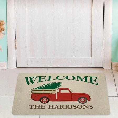 Red Truck Personalized Christmas Doormat 4 Red Truck Personalized Christmas Doormat - Image 4