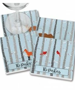 Birch Trees Personalized Ceramic Coasters
