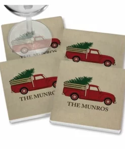 Red Truck Personalized Ceramic Coasters