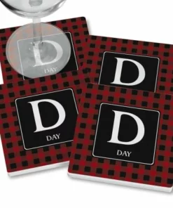 Red Plaid Personalized Ceramic Coasters