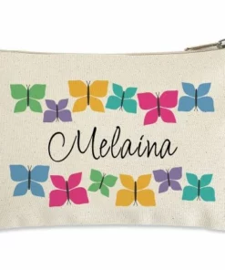 Butterflies Zippered Personalized Canvas Pouch