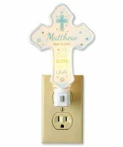 Bless This Child Cross Blue Personalized Nightlight