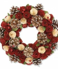 Wood Rose And Pinecone Wreath