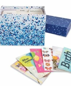 Blue Dots Greeting Card Organizer Box With Cards And Labels