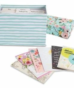 Floral Greeting Card Organizer Box With Cards And Labels