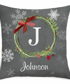 Christmas Wreath Personalized Pillow