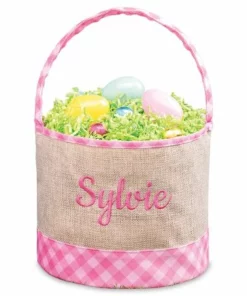 Personalized Pink Burlap & Gingham Easter Basket