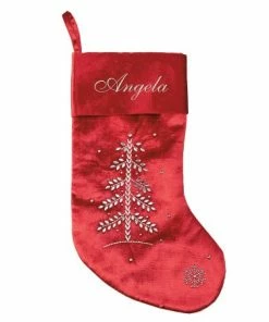 Red Velvet Beaded Tree Personalized Christmas Stocking