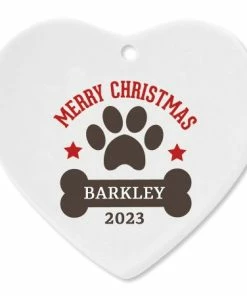 Paw Print And Bone Heart Pet Ceramic Personalized Christmas Ornament