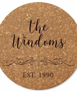 Vine Design Round Cork Personalized Trivet