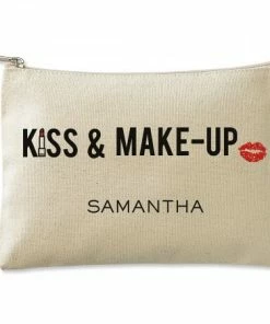 Kiss & Make-Up Zippered Personalized Canvas Pouch