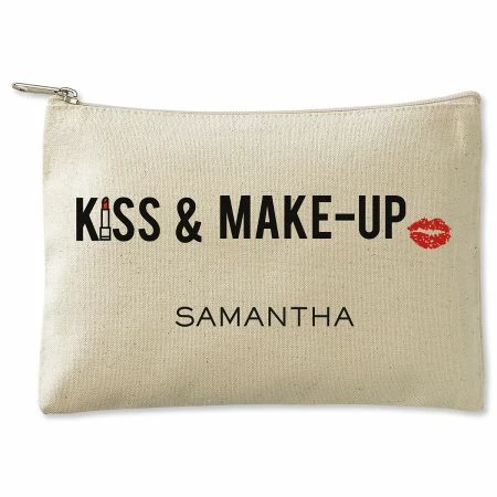 Kiss & Make-Up Zippered Personalized Canvas Pouch 1 Kiss & Make-Up Zippered Personalized Canvas Pouch