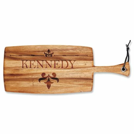 Fleur De Lis Engraved Wood Paddle Cutting Board 1 Fleur De Lis Engraved Wood Paddle Cutting Board