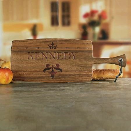 Fleur De Lis Engraved Wood Paddle Cutting Board 5 Fleur De Lis Engraved Wood Paddle Cutting Board - Image 5