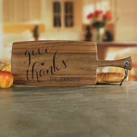 Give Thanks Engraved Wood Paddle Cutting Board 5 Give Thanks Engraved Wood Paddle Cutting Board - Image 5