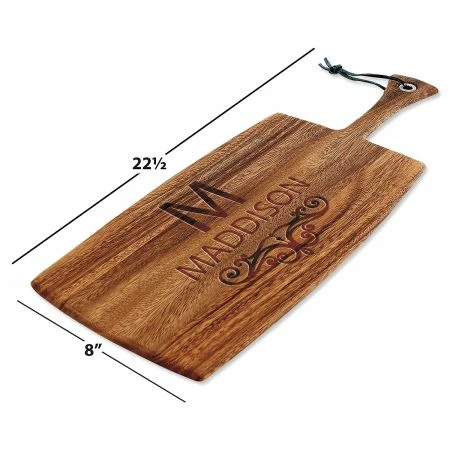 Last Name Scroll Engraved Wood Paddle Cutting Board 2 Last Name Scroll Engraved Wood Paddle Cutting Board - Image 2
