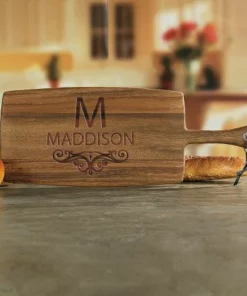 Last Name Scroll Engraved Wood Paddle Cutting Board 9 Last Name Scroll Engraved Wood Paddle Cutting Board -Department Store 817488 05
