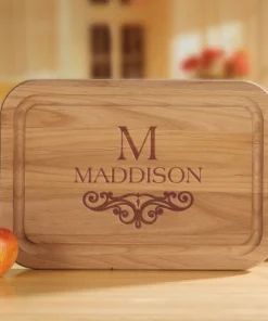 Last Name Scroll Engraved Wood Cutting Board -Department Store 817493 06