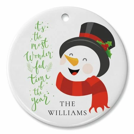 Laughing Snowman Ceramic Personalized Christmas Ornament -Department Store 817513