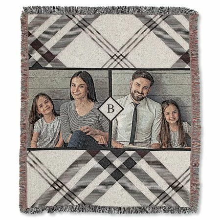 Woven Cotton Plaid Personalized Photo Throw 1 Woven Cotton Plaid Personalized Photo Throw