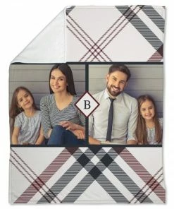 Coral Fleece Plaid Personalized Photo Throw