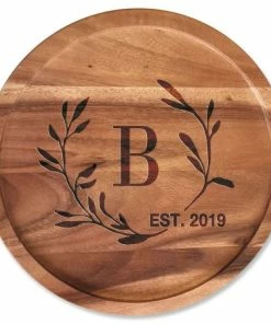 Laurel Initial Established Personalized Acacia Wood Lazy Susan