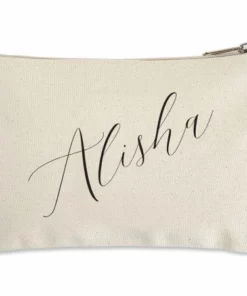 Diagonal Name Zippered Personalized Canvas Pouch