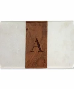 White Marble & Wood Bar Board With Initial