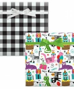 Birthday Cats/Black And White Plaid Birthday Jumbo Rolled Gift Wrap