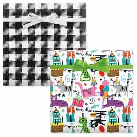 Birthday Cats/Black And White Plaid Birthday Jumbo Rolled Gift Wrap 1 Birthday Cats/Black And White Plaid Birthday Jumbo Rolled Gift Wrap